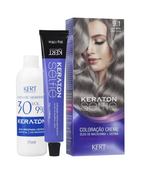 COLORAÇÃO CREME KERATON SELFIE 9.1 LOURO MÉDIO CLARO CINZA 4714