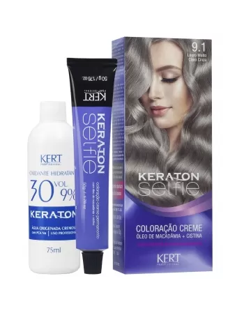 COLORAÇÃO CREME KERATON SELFIE 9.1 LOURO MÉDIO CLARO CINZA 4714