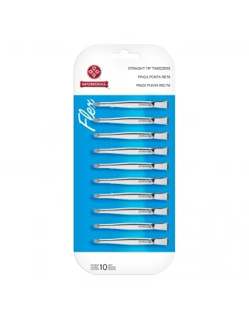 PINÇA INOX PONTA RETA FLEX MUNDIAL 110-PC C/ 10UN