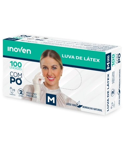 LUVA LATEX PROCEDIMENTOS INOVEN COM PÓ M - 100 UN