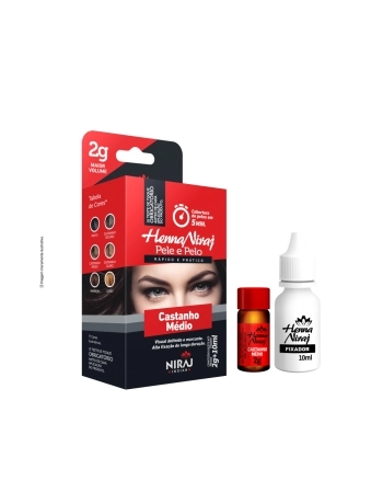 KIT HENNA SOBRANCELHAS CASTANHO MEDIO 2G + FIXADOR 10ML NIRAJ