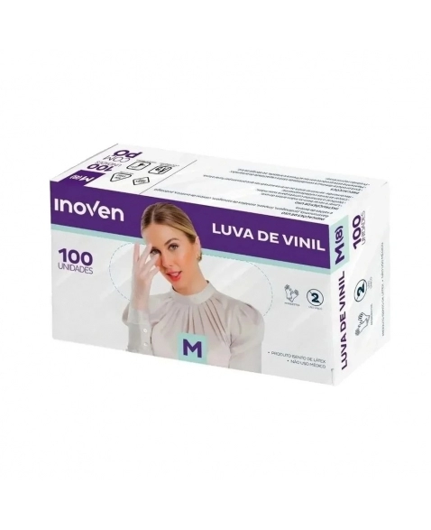 LUVA VINIL SEM PO INOVEN M - 100 UN