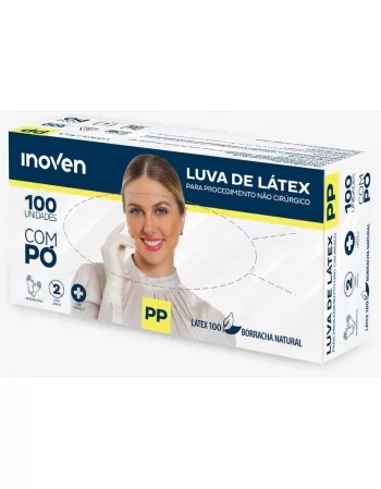 LUVA LATEX PARA PROCEDIMENTOS INOVEN COM PÓ PP - 100 UN
