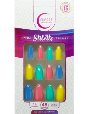 UNHAS FHACES STILETTO MULTI COLORS DESEJO U4062 - 48UN